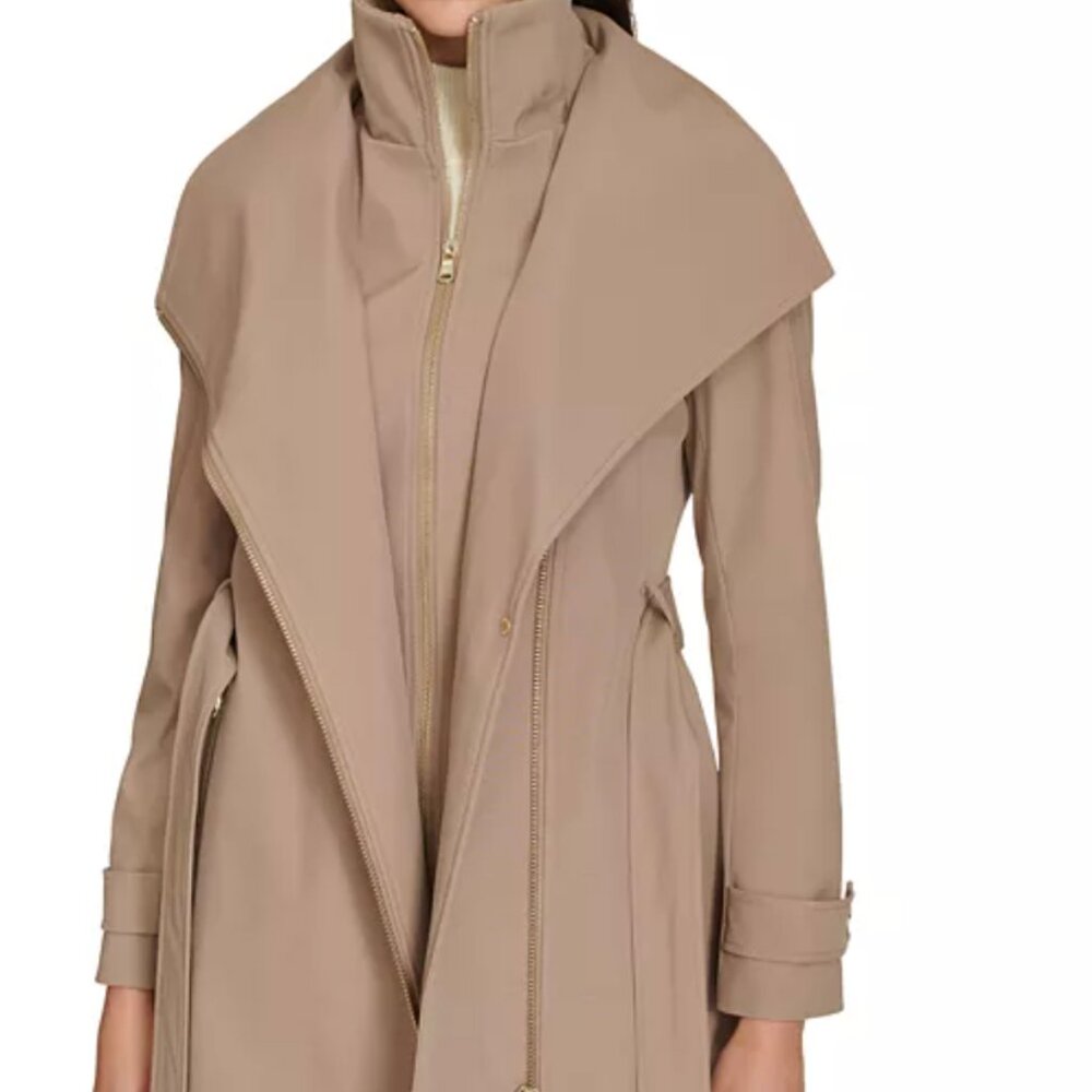 Calvin Klein Women's Long Sleeve Belted Wrap Coat - Caramel - S